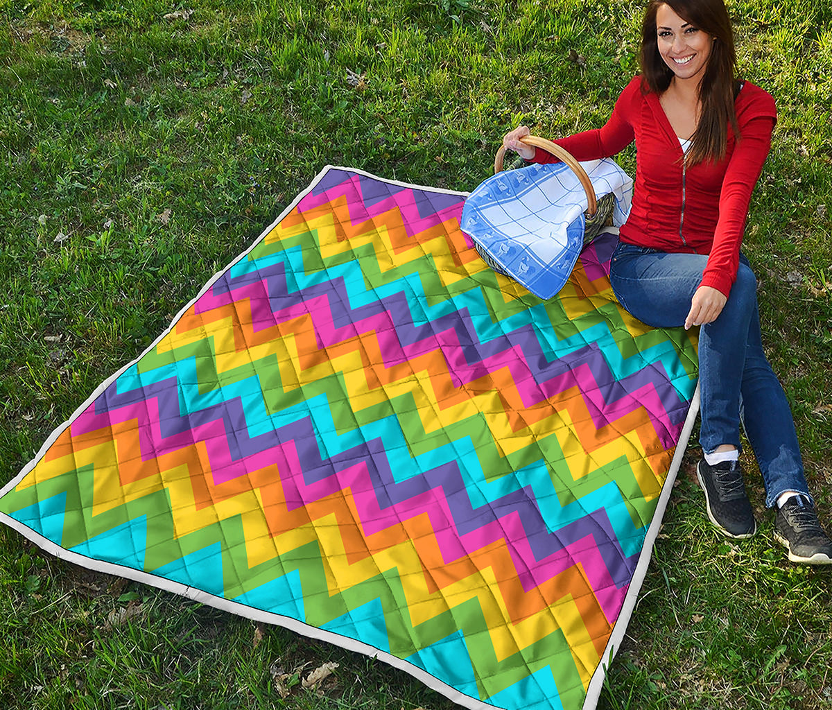 Colorful Zigzag Pattern Print Quilt