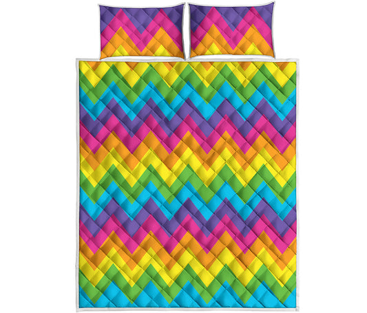 Colorful Zigzag Pattern Print Quilt Bed Set