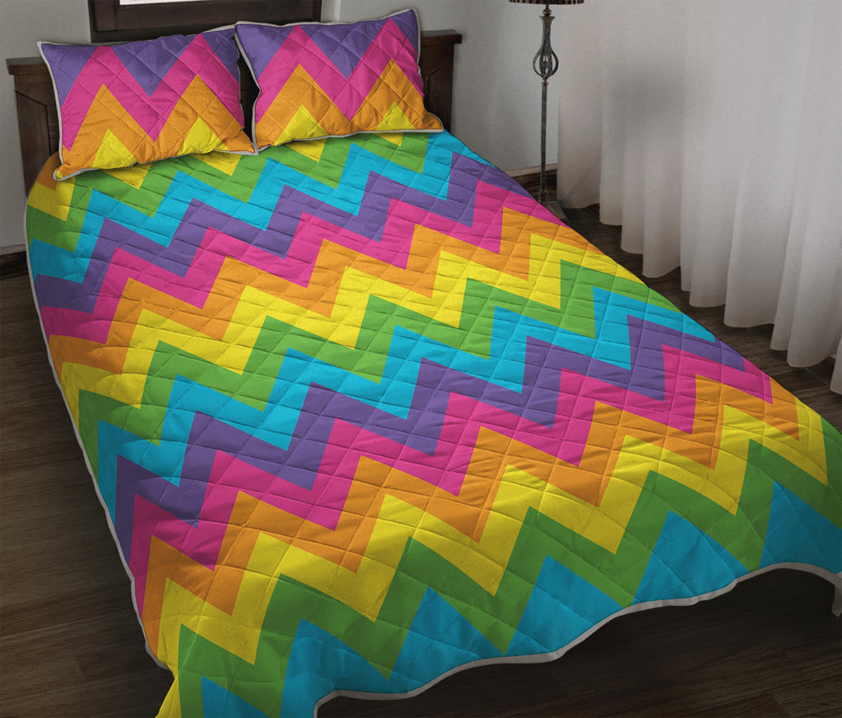 Colorful Zigzag Pattern Print Quilt Bed Set