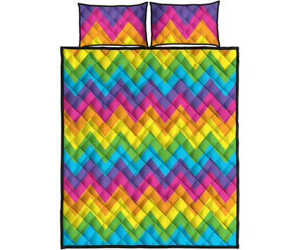 Colorful Zigzag Pattern Print Quilt Bed Set