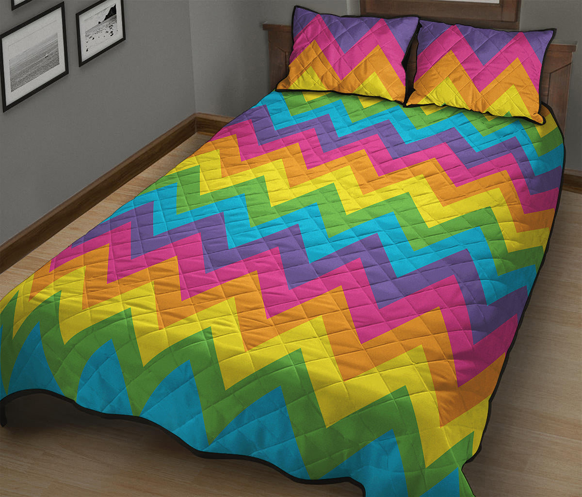 Colorful Zigzag Pattern Print Quilt Bed Set