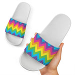 Colorful Zigzag Pattern Print White Slide Sandals