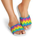 Colorful Zigzag Pattern Print White Slide Sandals