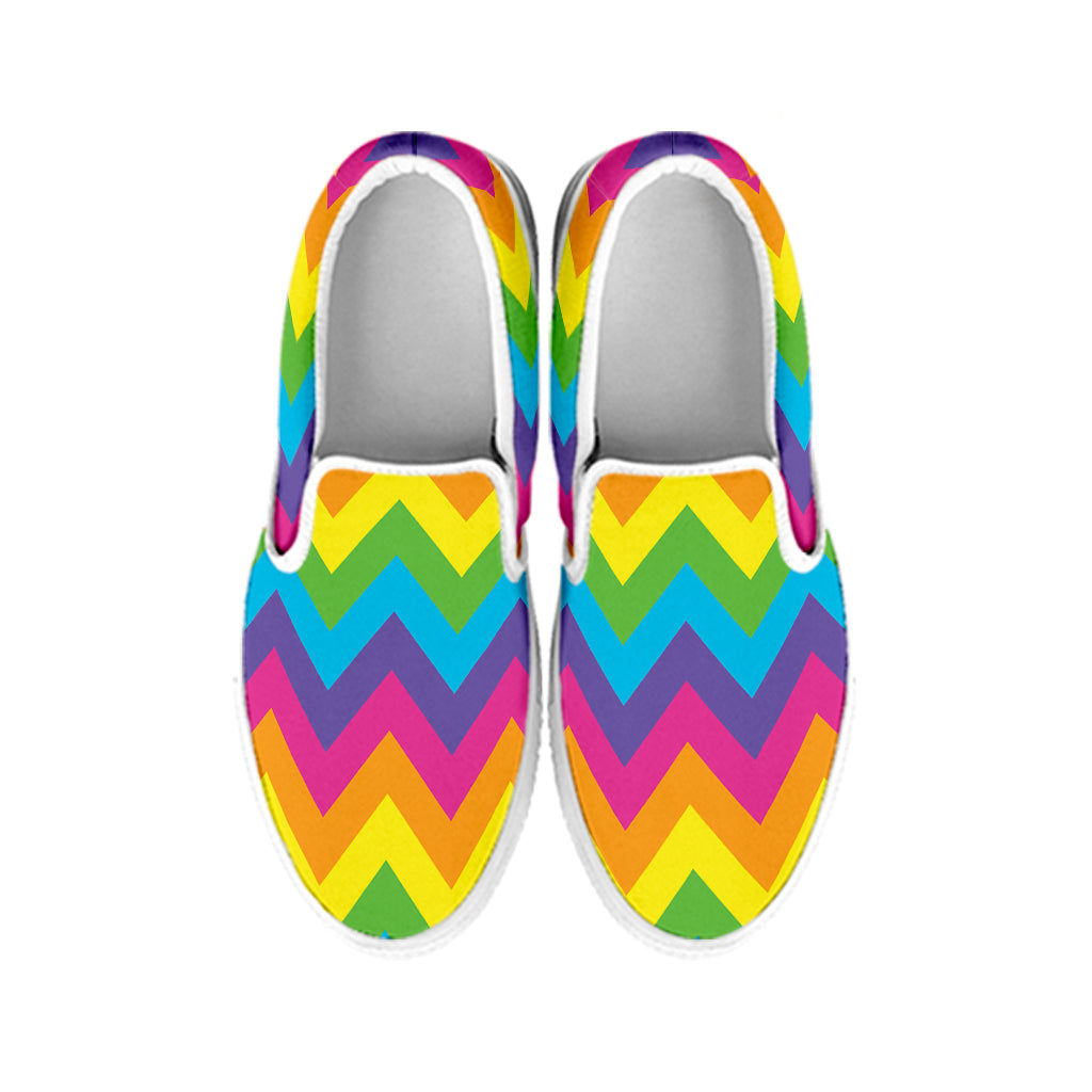 Colorful Zigzag Pattern Print White Slip On Shoes