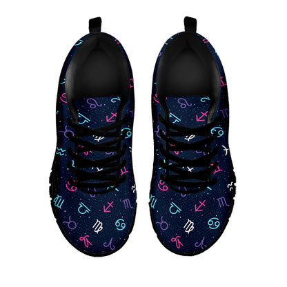 Colorful Zodiac Symbols Pattern Print Black Sneakers