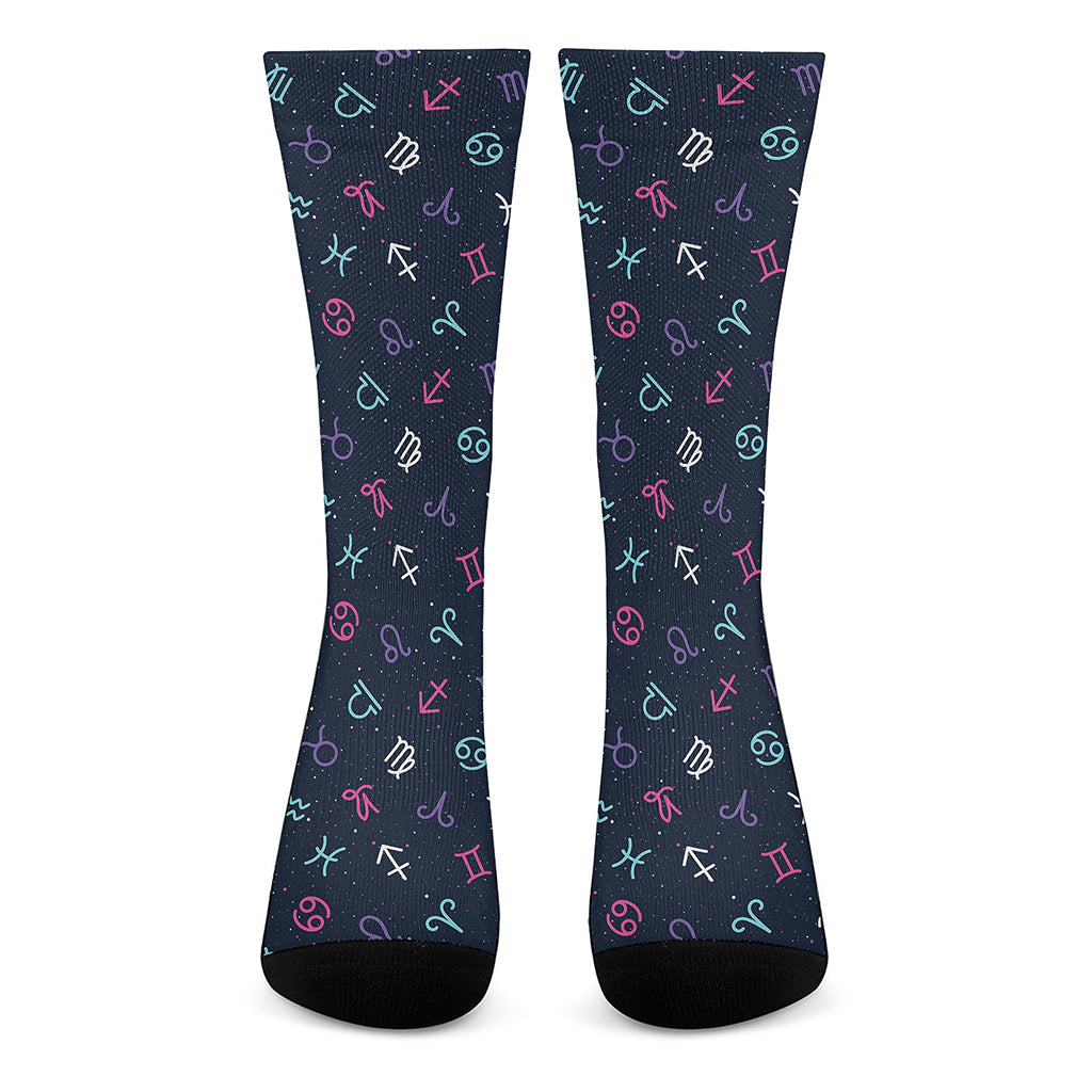 Colorful Zodiac Symbols Pattern Print Crew Socks