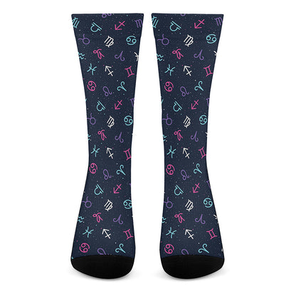 Colorful Zodiac Symbols Pattern Print Crew Socks