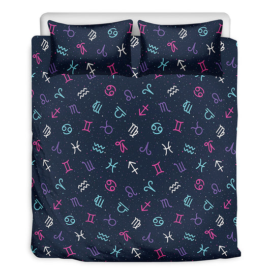 Colorful Zodiac Symbols Pattern Print Duvet Cover Bedding Set