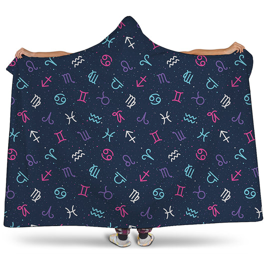 Colorful Zodiac Symbols Pattern Print Hooded Blanket