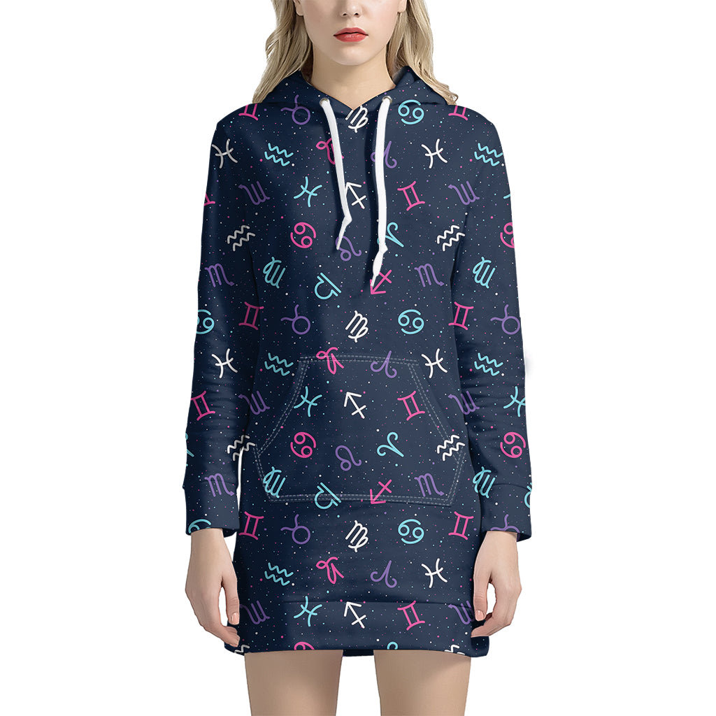 Colorful Zodiac Symbols Pattern Print Hoodie Dress