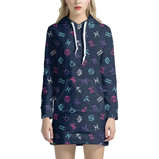Colorful Zodiac Symbols Pattern Print Hoodie Dress