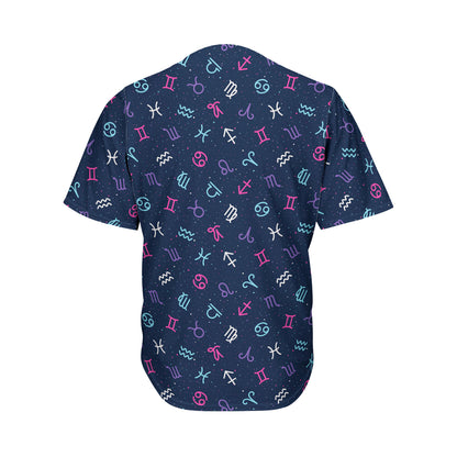 Colorful Zodiac Symbols Pattern Print Men's Baseball Jersey