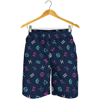 Colorful Zodiac Symbols Pattern Print Men's Shorts