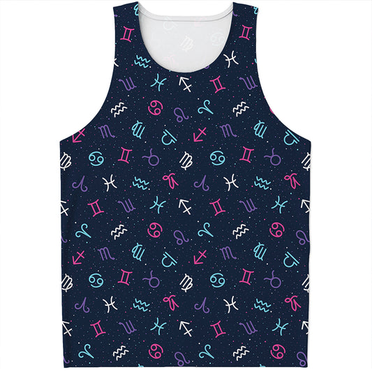 Colorful Zodiac Symbols Pattern Print Men's Tank Top