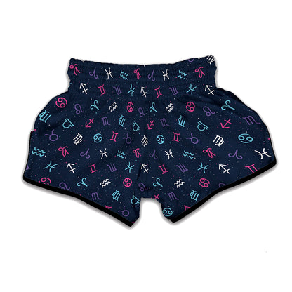 Colorful Zodiac Symbols Pattern Print Muay Thai Boxing Shorts