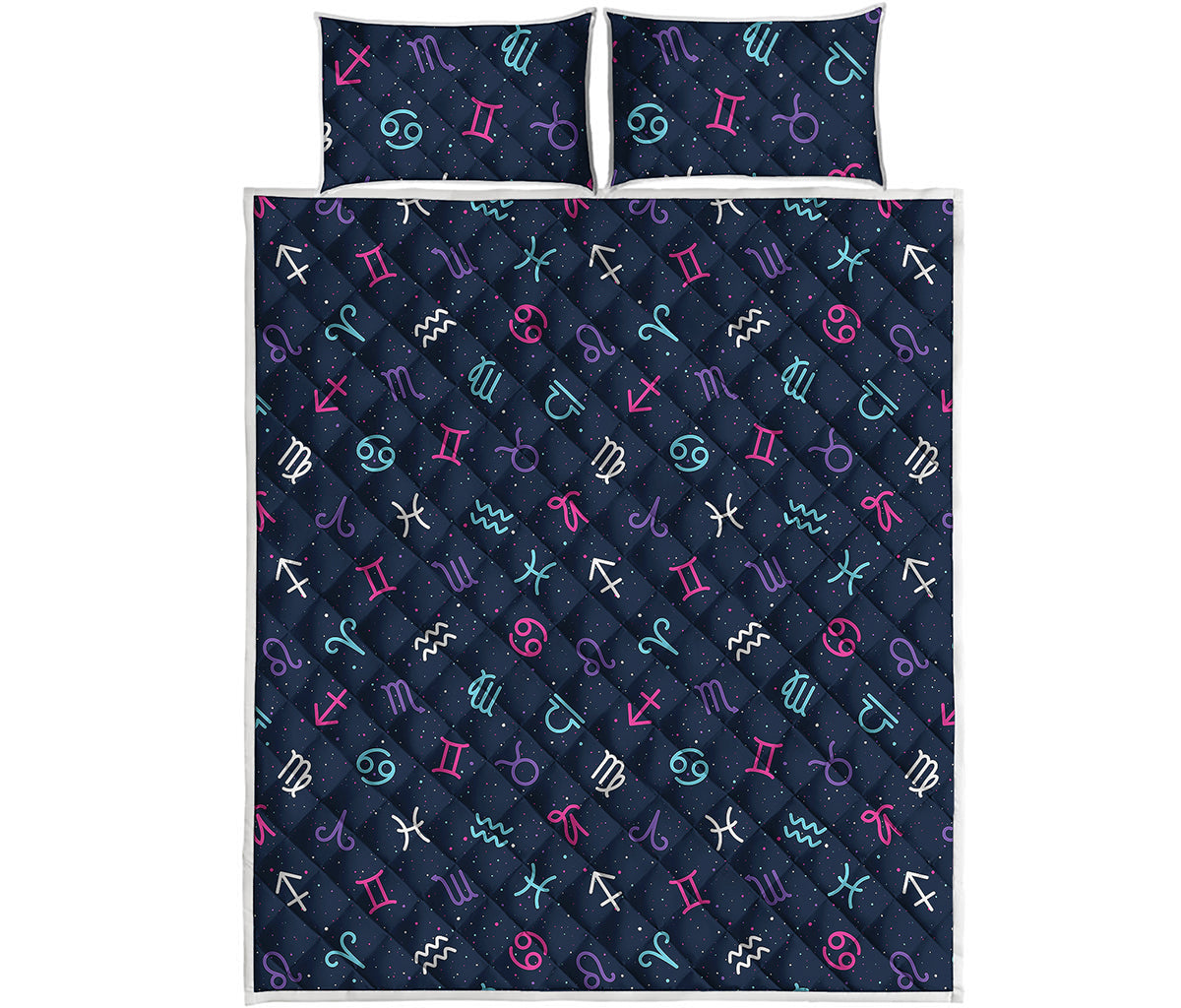 Colorful Zodiac Symbols Pattern Print Quilt Bed Set