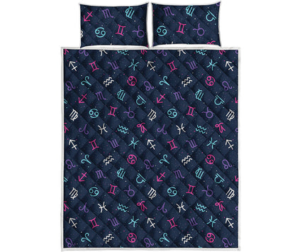 Colorful Zodiac Symbols Pattern Print Quilt Bed Set