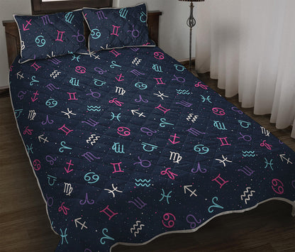 Colorful Zodiac Symbols Pattern Print Quilt Bed Set