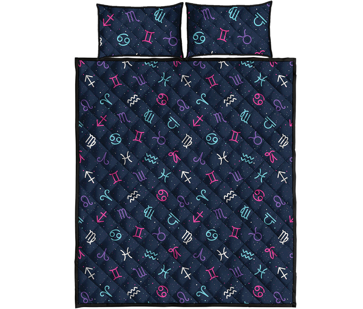 Colorful Zodiac Symbols Pattern Print Quilt Bed Set