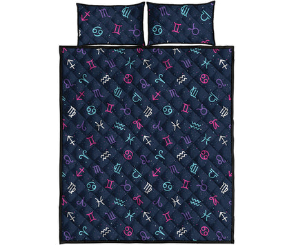 Colorful Zodiac Symbols Pattern Print Quilt Bed Set