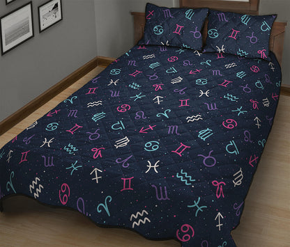 Colorful Zodiac Symbols Pattern Print Quilt Bed Set