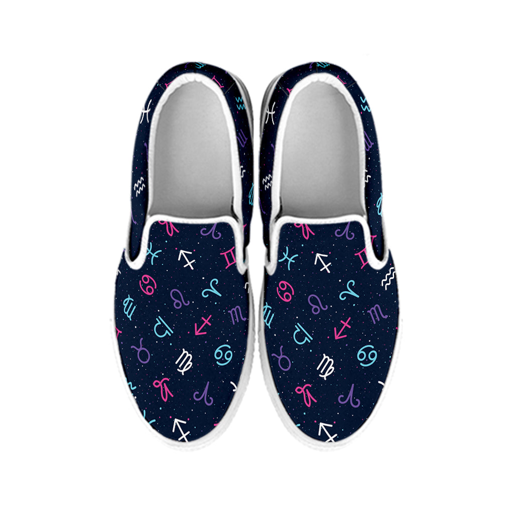 Colorful Zodiac Symbols Pattern Print White Slip On Shoes