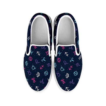 Colorful Zodiac Symbols Pattern Print White Slip On Shoes