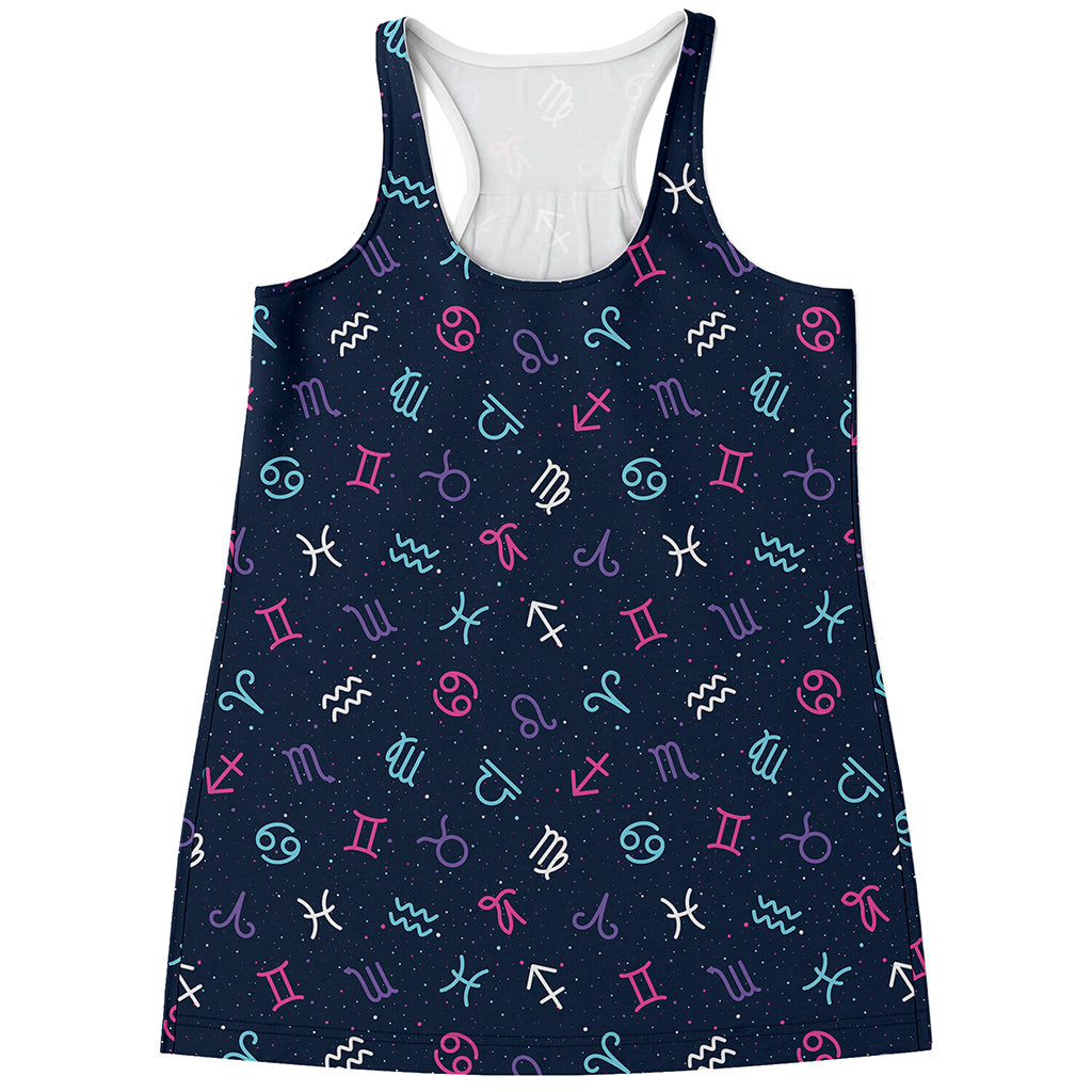 Colorful Zodiac Symbols Pattern Print Women's Racerback Tank Top