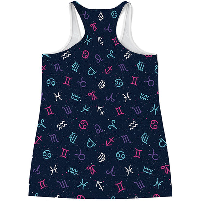 Colorful Zodiac Symbols Pattern Print Women's Racerback Tank Top