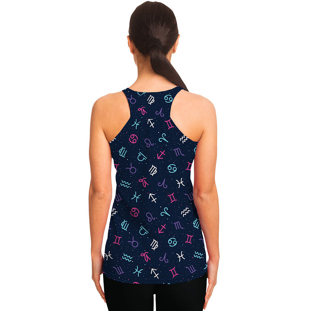 Colorful Zodiac Symbols Pattern Print Women's Racerback Tank Top