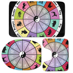 Colourful Chinese Zodiac Wheel Print 3 Piece Bath Mat Set