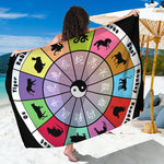 Colourful Chinese Zodiac Wheel Print Beach Sarong Wrap