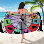 Colourful Chinese Zodiac Wheel Print Beach Sarong Wrap