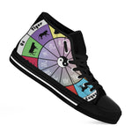 Colourful Chinese Zodiac Wheel Print Black High Top Shoes