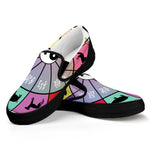 Colourful Chinese Zodiac Wheel Print Black Slip On Shoes