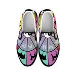 Colourful Chinese Zodiac Wheel Print Black Slip On Shoes