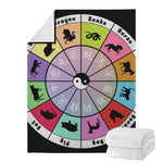 Colourful Chinese Zodiac Wheel Print Blanket