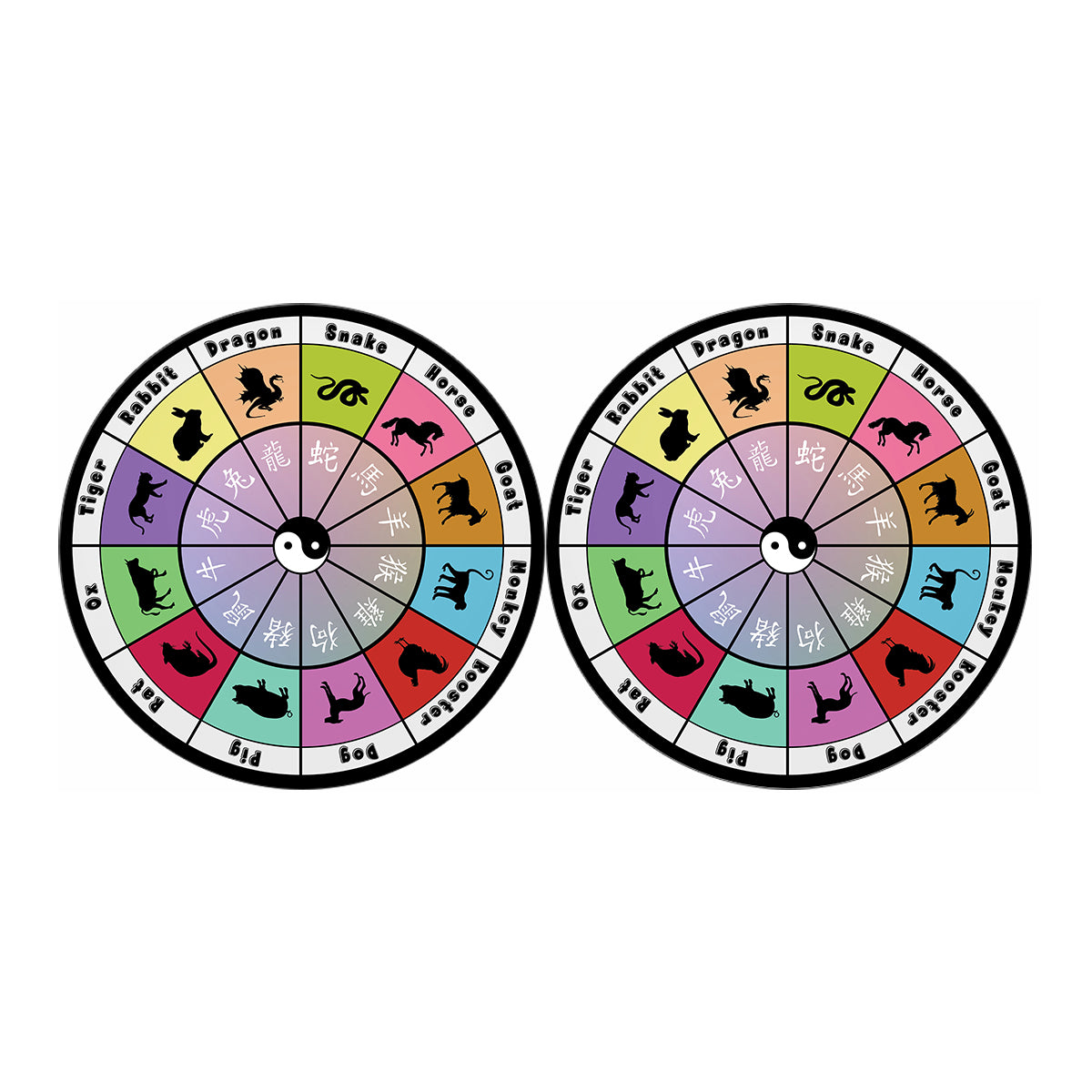 Colourful Chinese Zodiac Wheel Print Car Coasters