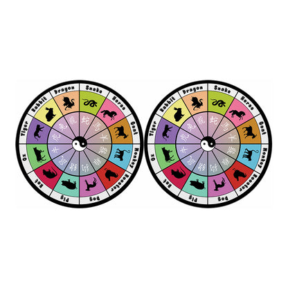 Colourful Chinese Zodiac Wheel Print Car Coasters