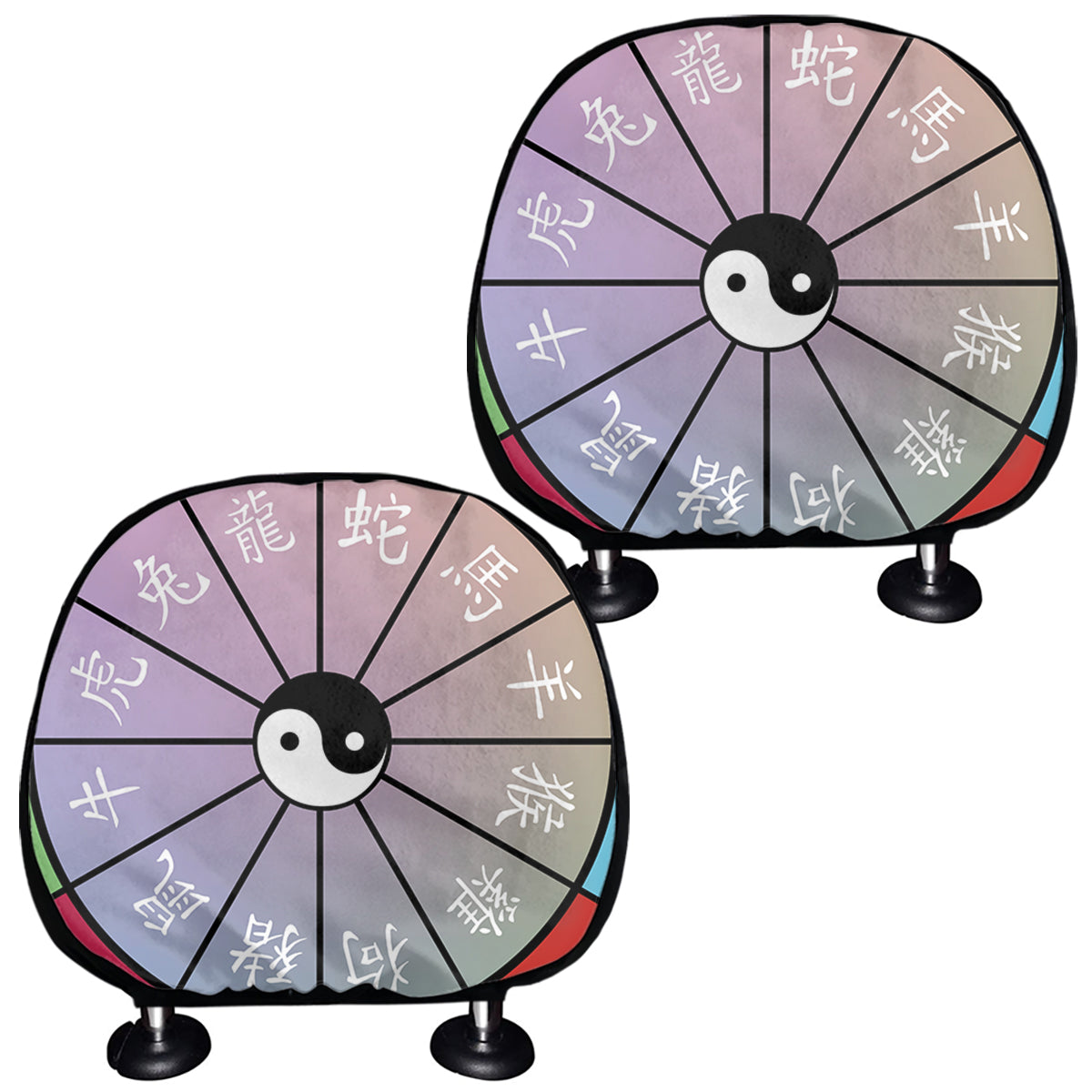 Colourful Chinese Zodiac Wheel Print Car Headrest Covers