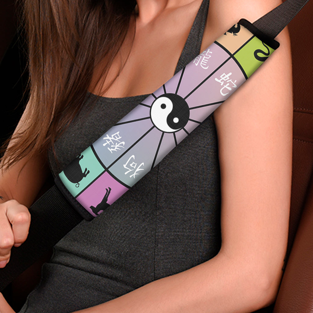 Colourful Chinese Zodiac Wheel Print Car Seat Belt Covers