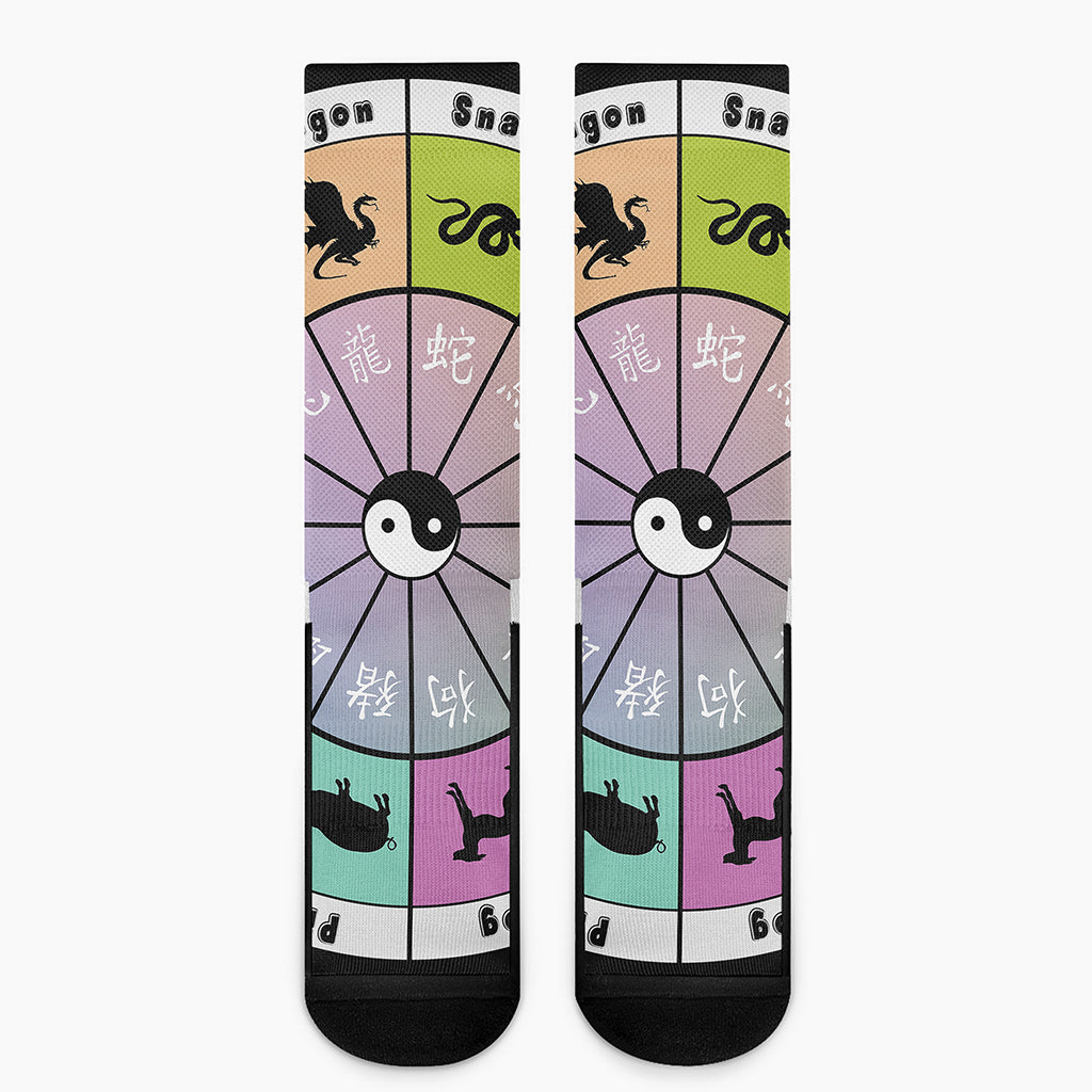 Colourful Chinese Zodiac Wheel Print Crew Socks