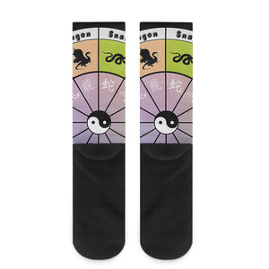 Colourful Chinese Zodiac Wheel Print Crew Socks