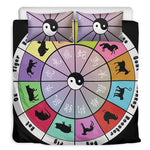 Colourful Chinese Zodiac Wheel Print Duvet Cover Bedding Set