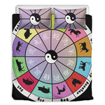 Colourful Chinese Zodiac Wheel Print Duvet Cover Bedding Set