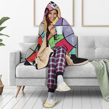 Colourful Chinese Zodiac Wheel Print Hooded Blanket