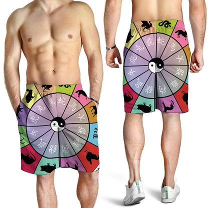 Colourful Chinese Zodiac Wheel Print Men's Shorts