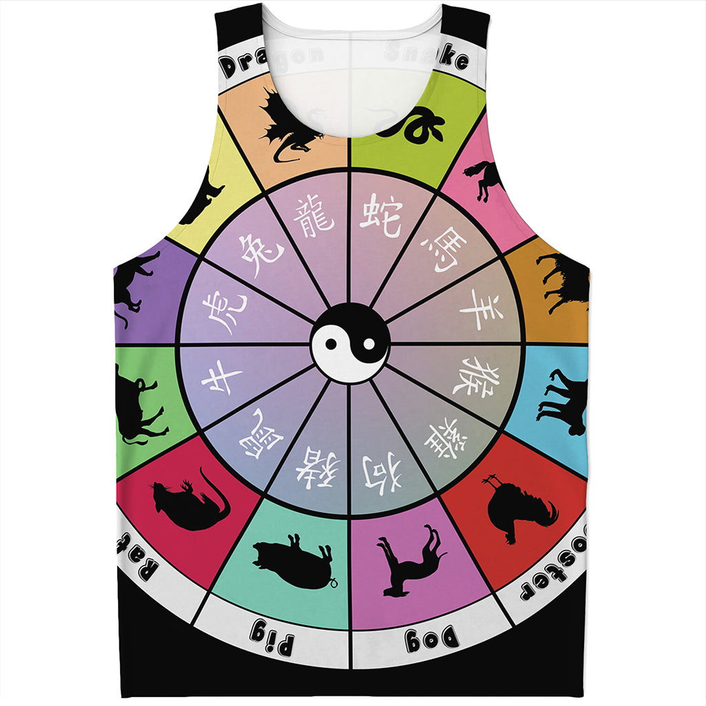 Colourful Chinese Zodiac Wheel Print Men's Tank Top