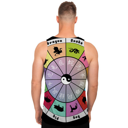 Colourful Chinese Zodiac Wheel Print Men's Tank Top