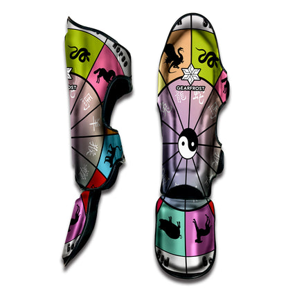 Colourful Chinese Zodiac Wheel Print Muay Thai Shin Guard